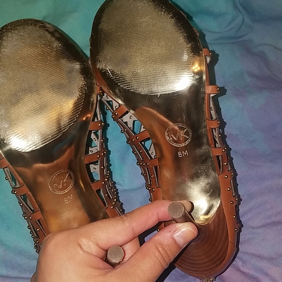 Michael Kors Camel Brown Cage Heels w/Gold Details - Picture 7 of 8